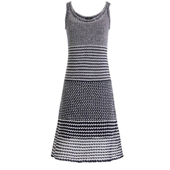 J.Crew 100% Linen Crochet Midi Dress Women Small Blue White Strips Tank Nautical - Picture 1 of 16